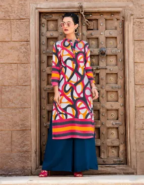 Multi-Colored Mandarin Neck Cotton Kurti