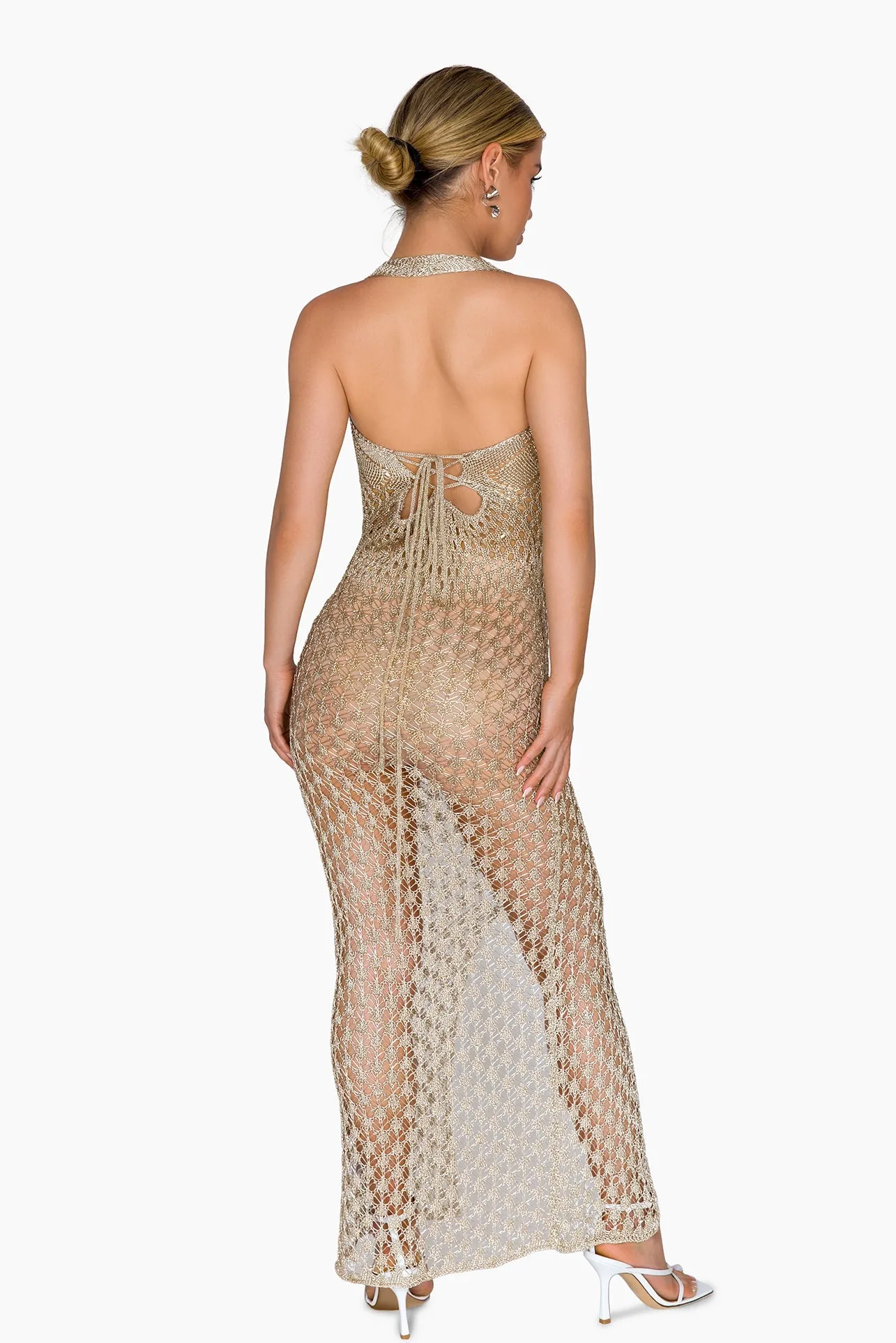 MYKO Metallic Knit Halter Maxi