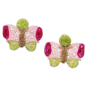 Pink Butterfly Seed Beaded Earrings