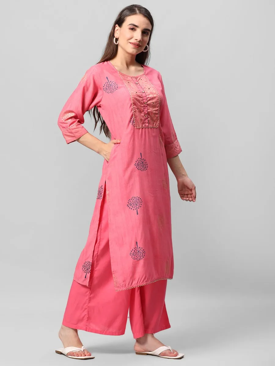 Pink Ornamental Printed Kurta Palazzo Dupatta