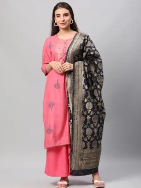 Pink Ornamental Printed Kurta Palazzo Dupatta