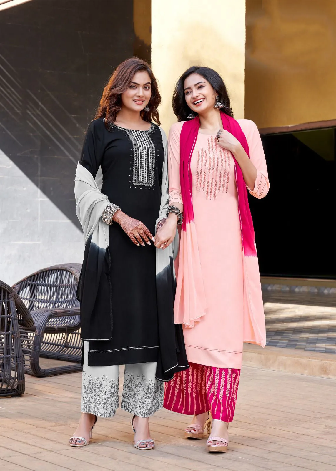 Pleasing Black Color Designer Salwar Suits With Embroidery Work And Palazzo Pants