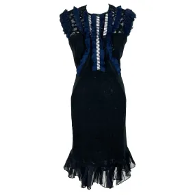 Rebecca Taylor Navy and Black Lace Ruffle Dress XXS