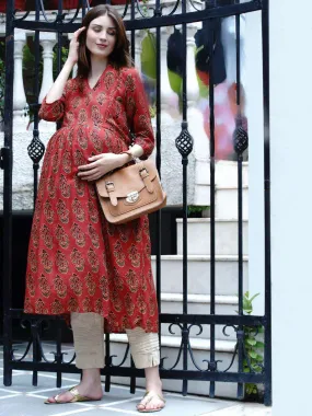 Red A-Line Maternity Kurta