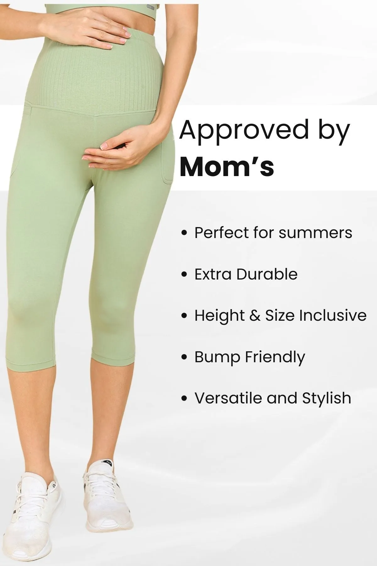 Ribbed Cotton Pistachio Green Maternity Capri (Pregnancy & Postpartum)