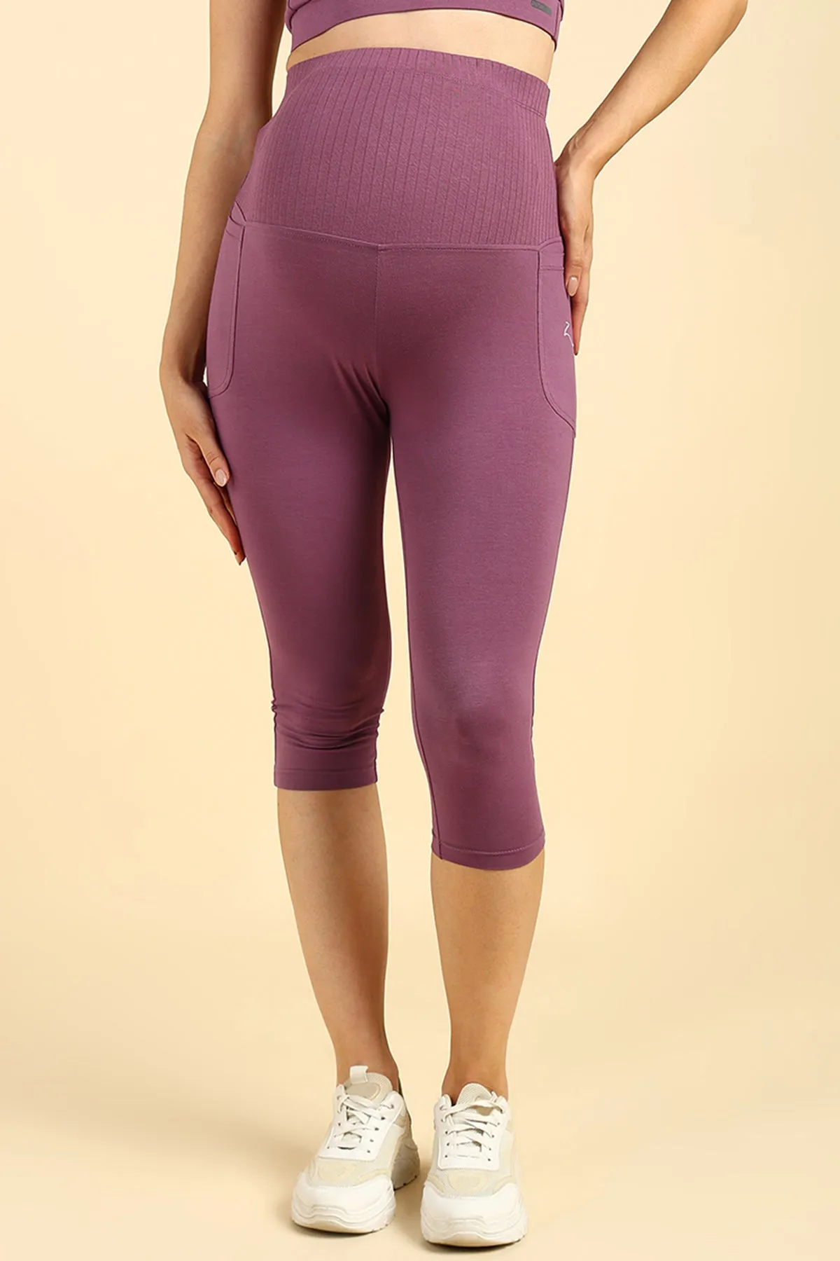 Ribbed Cotton Rosewood Maternity Capri (Pregnancy & Postpartum)