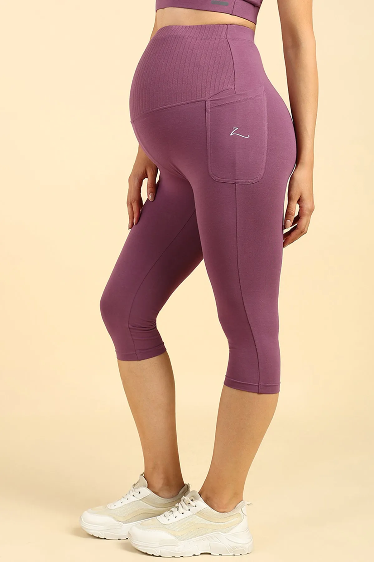 Ribbed Cotton Rosewood Maternity Capri (Pregnancy & Postpartum)