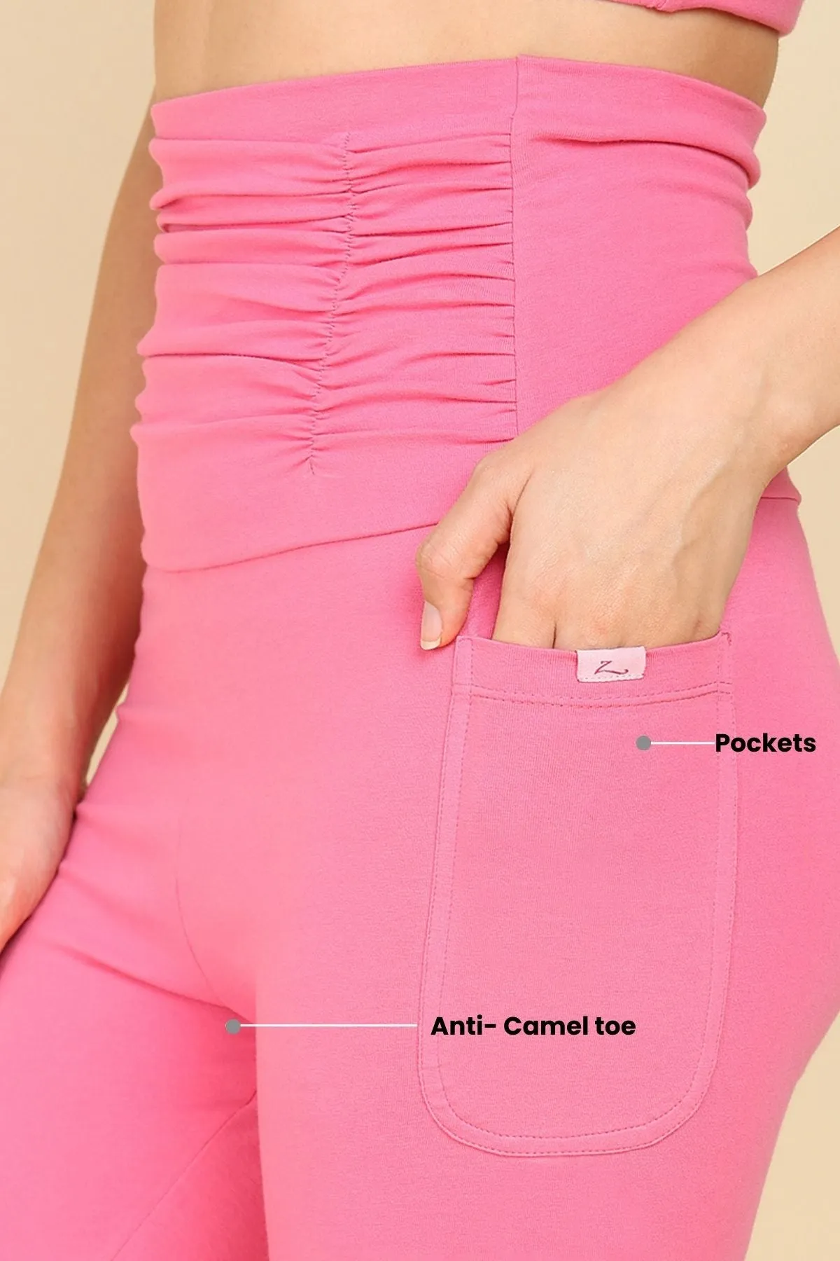 Ruched Cotton Pink Maternity Capri (Pregnancy & Postpartum)