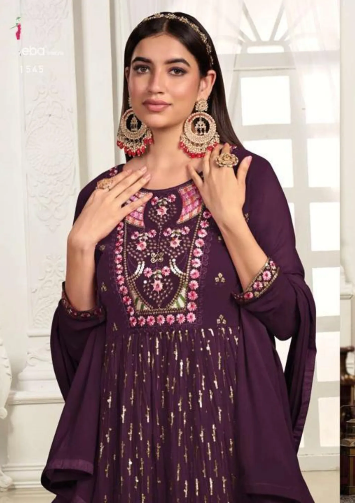 Stunning Purple Color Kurti With Palazzo Suits With Nazmin Dupatta