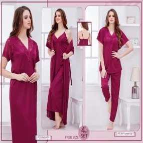 Stylish Ladies Bridal 4Pc Gown Nighty Set For Women