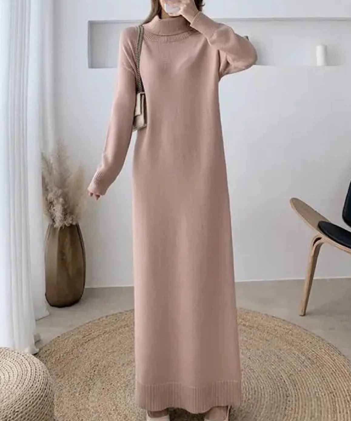 Turtleneck Long Knitted Sweater Dress