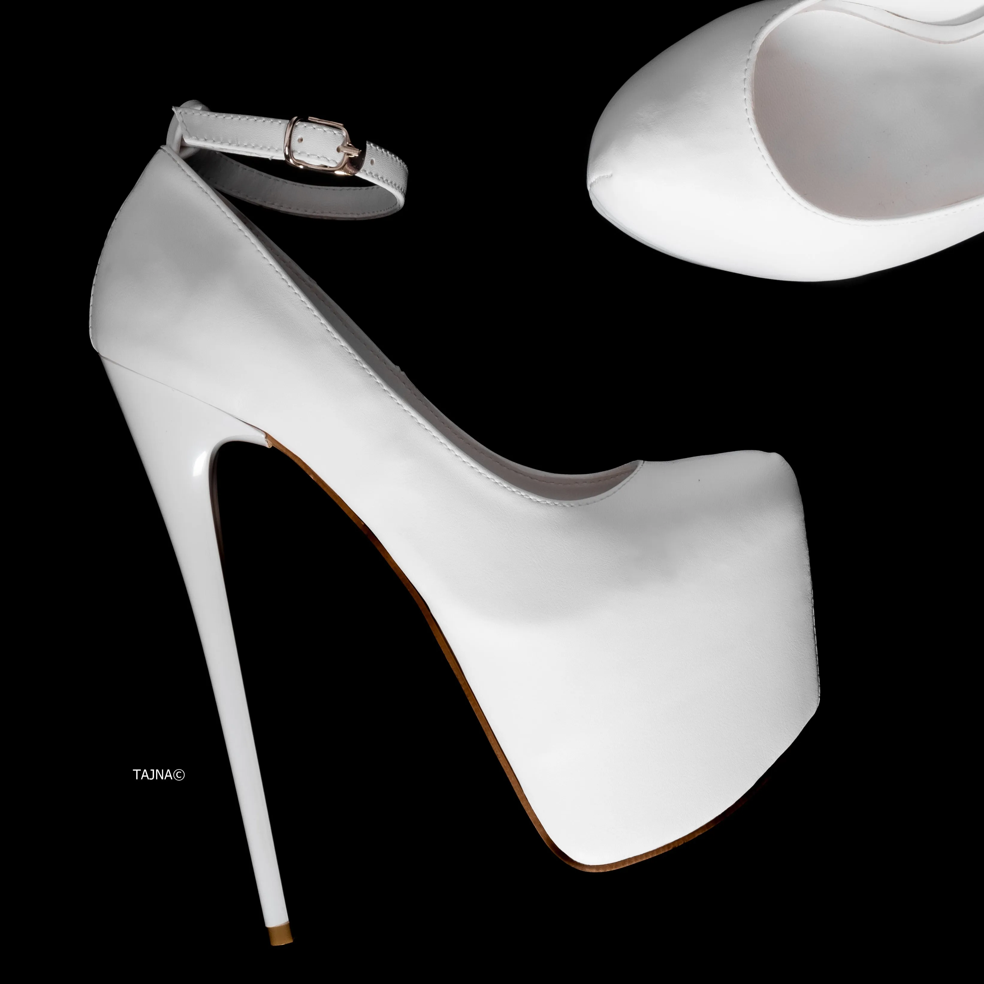 White Matte Ankle Strap Platform High Heels