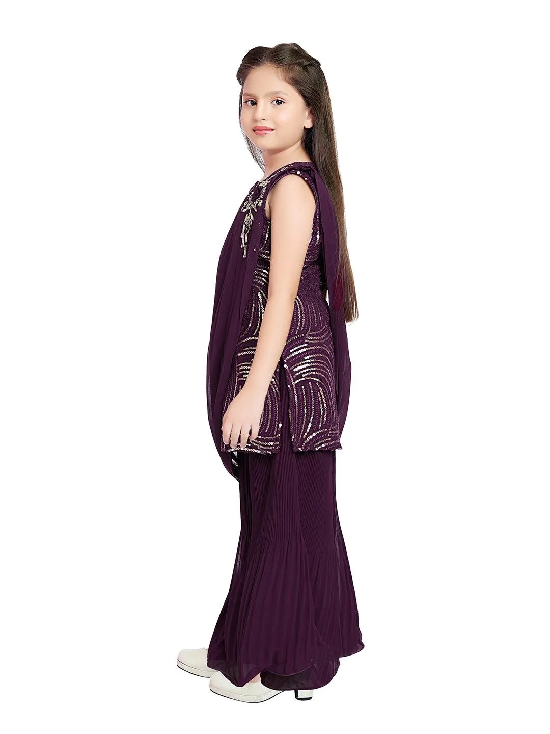 Wine Coloured Russian Palazzos Set For Girls