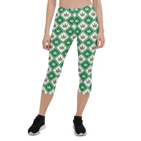 Womens Cannabis Green Capri Leggings