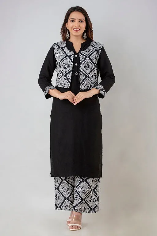 Women's Plus Size Rayon Printed Straight Kurta Jacket and Palazzo Set